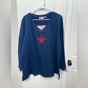 Quacker Factory Navy Top with Red Star Accent Womens Size 2X
